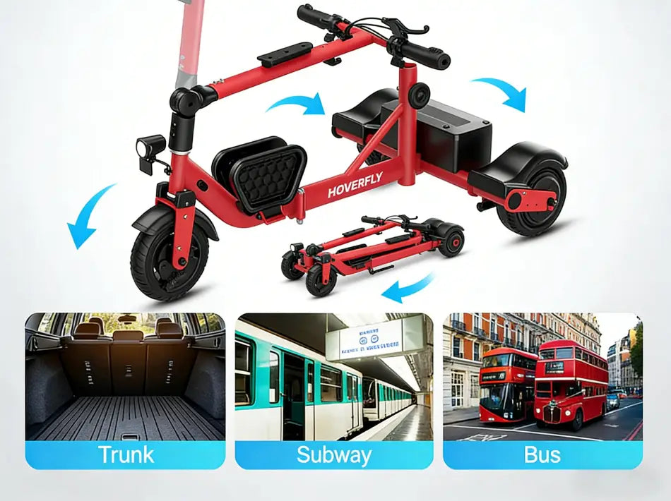 The foldable mobility scooter can be stored and taken outdoors easily.