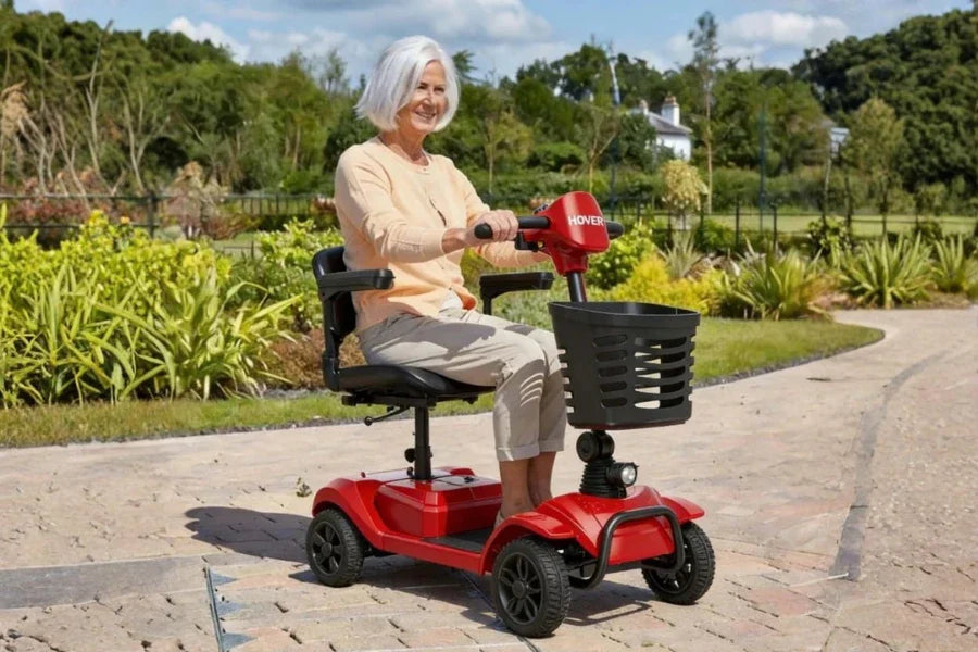 Senior riding a mobility aid on an outdoor walking pathrs-who-cant-walk-far