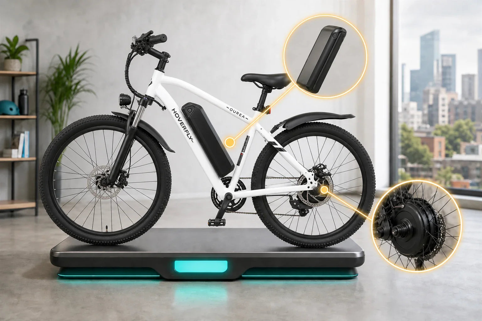 Electric bike’s weight shown on digital scale