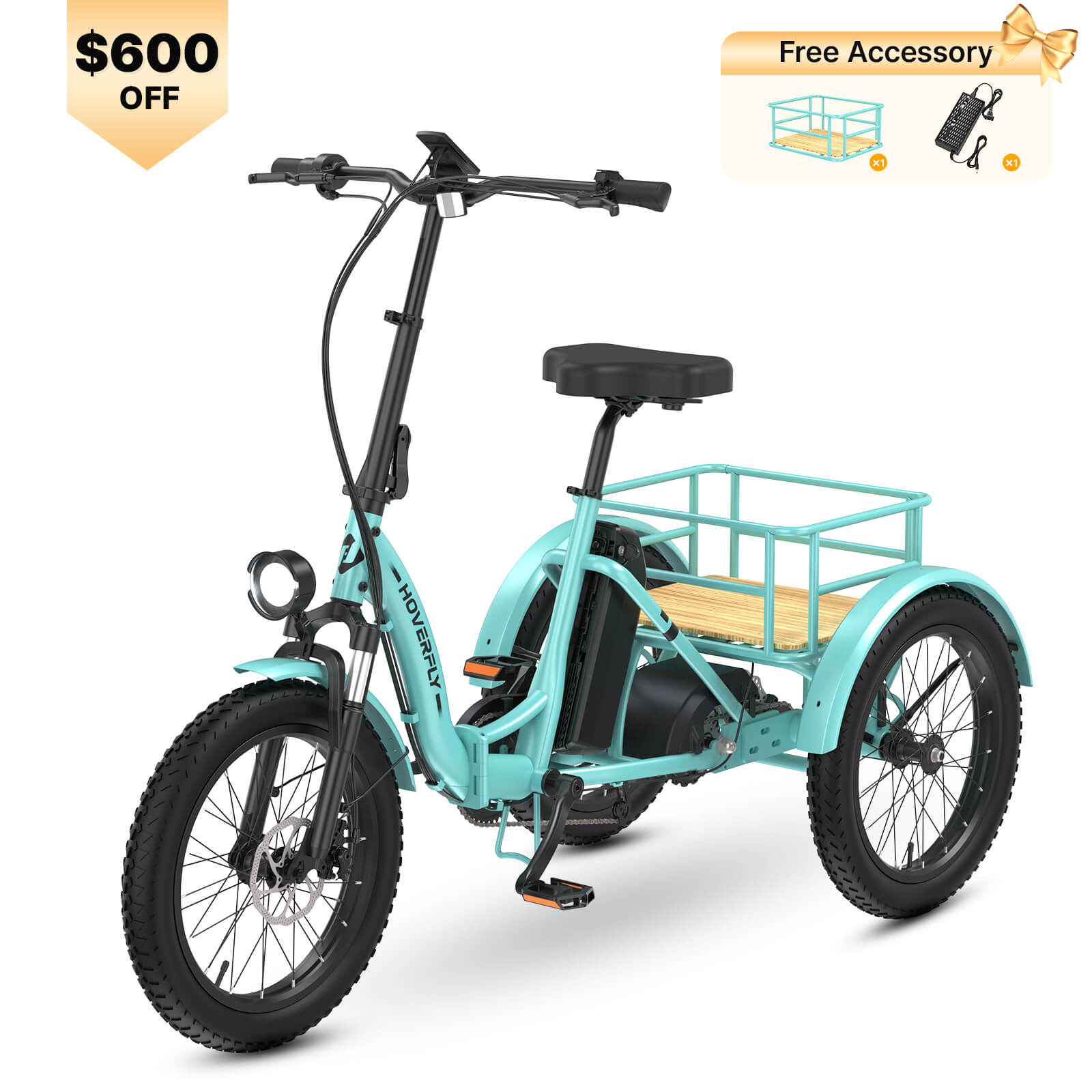 Hoverfly® ET1 Folding Electric Trike 15.5mph | 61 Miles Max Range(🌊Summer Sale)