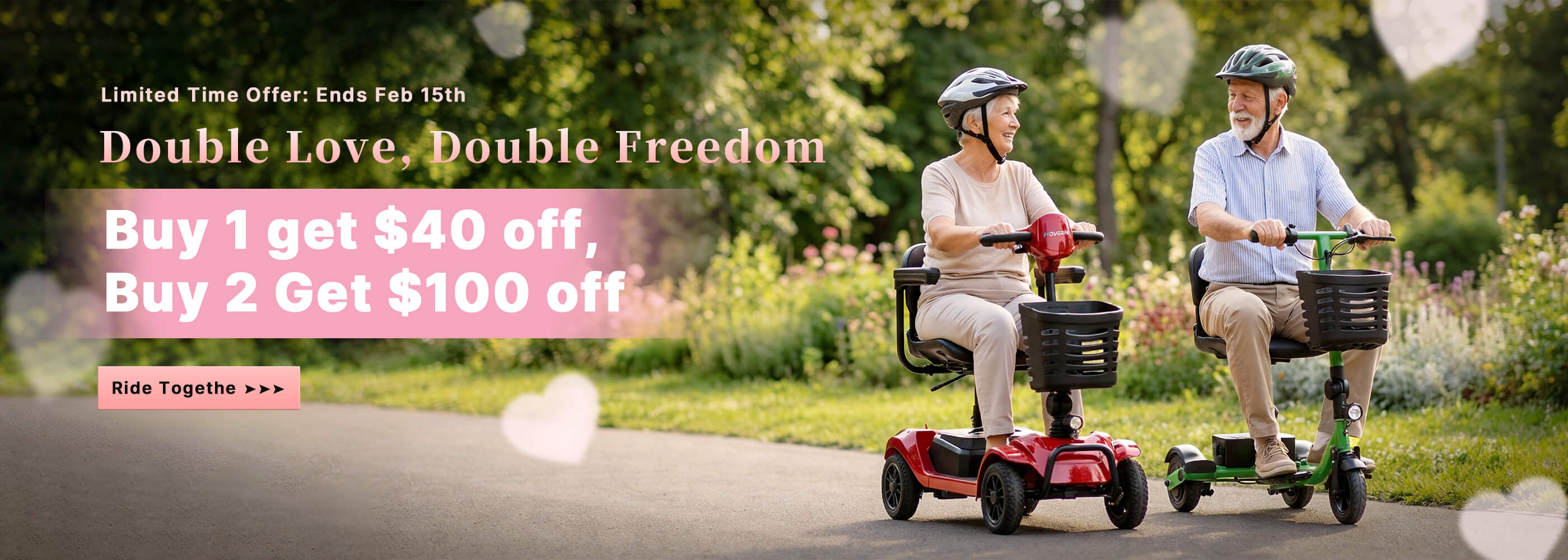 Mobility scooter sale: Buy 1 $40 off, Buy 2 $100 off.