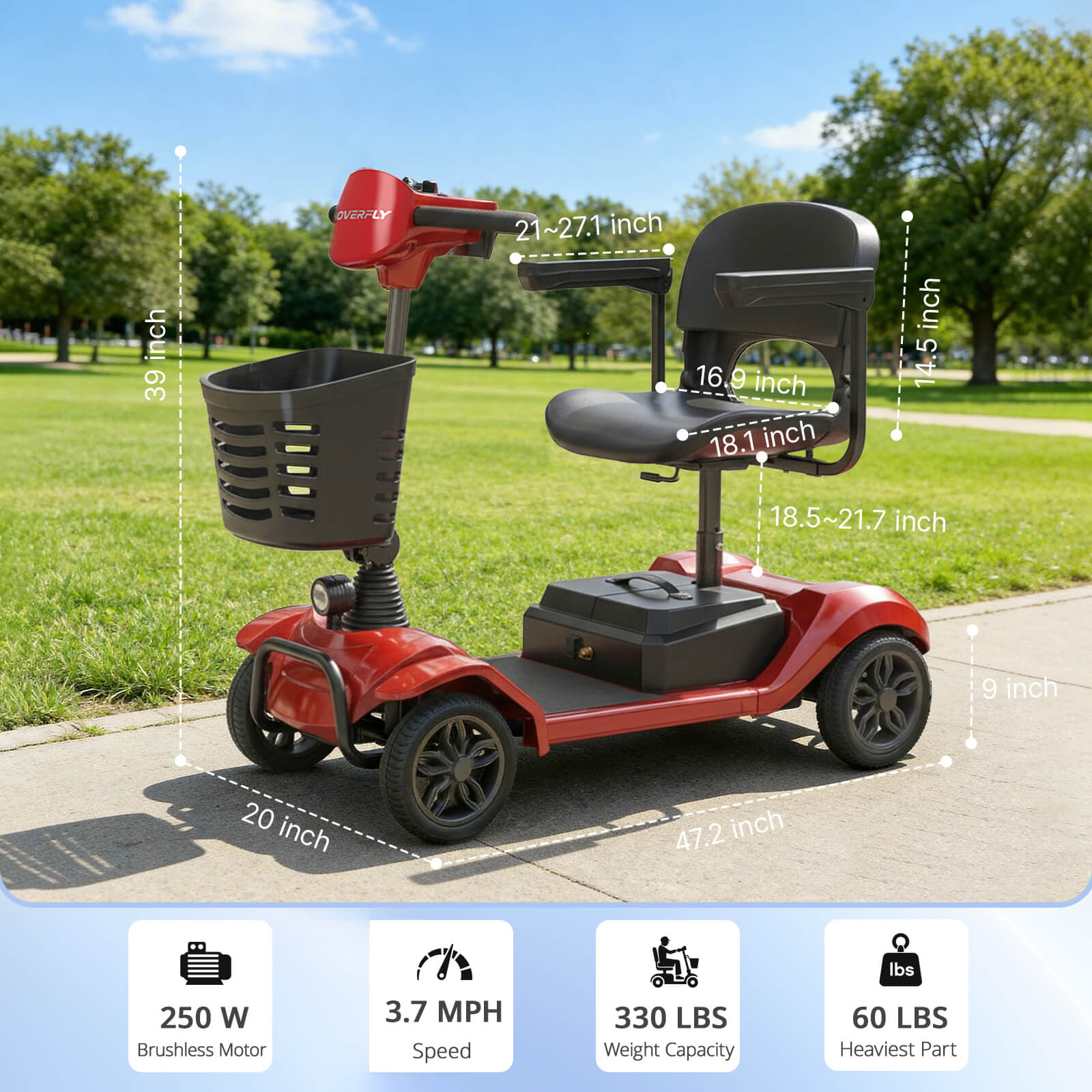 Hoverfly T4 Outdoor Mobility Scooter with Detachable Battery (🔥New Year Sale)