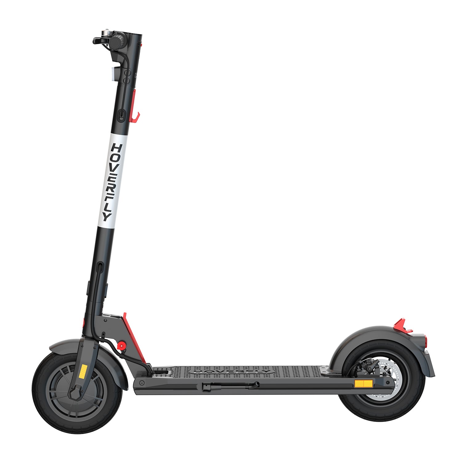 Hoverfly GXL MAX Electric Scooter - Side View, showcasing foldable design and 36V 7.8Ah battery for up to 18-mile range