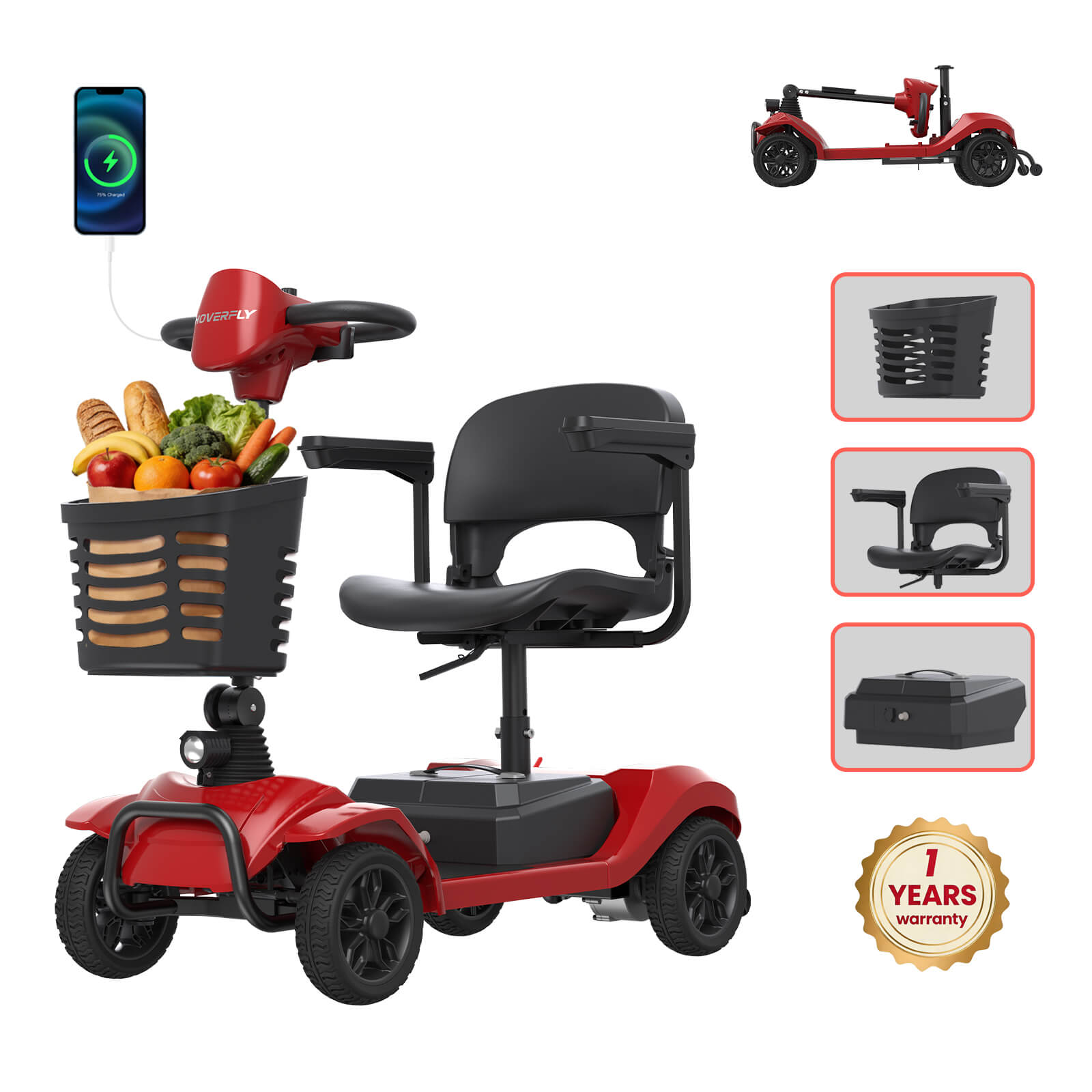 Hoverfly T4 Outdoor Mobility Scooter with Detachable Battery (🔥New Year Sale)