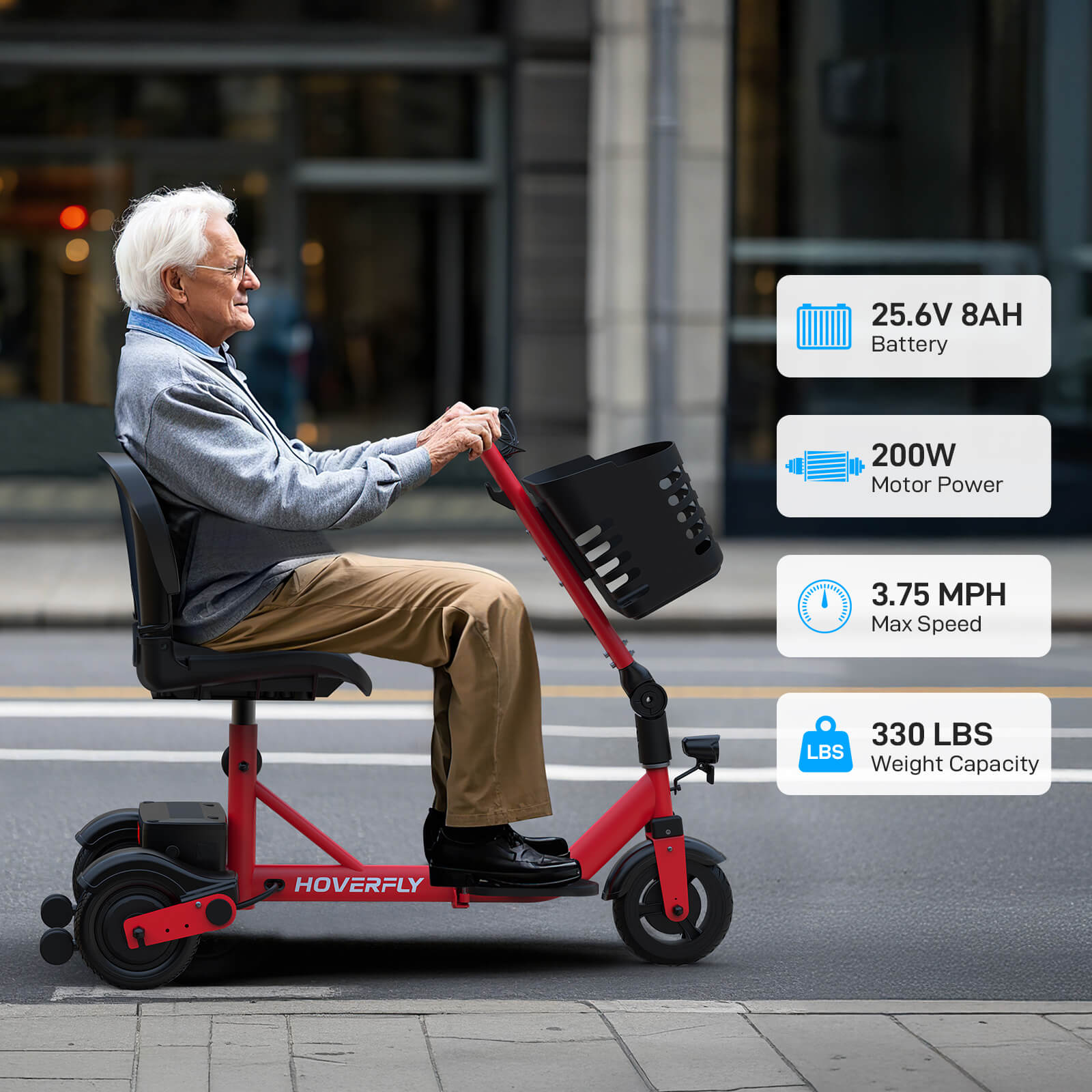 Hoverfly T3 3-wheel Foldable Mobility Scooter for Seniors (🔥Limited Time Discount)