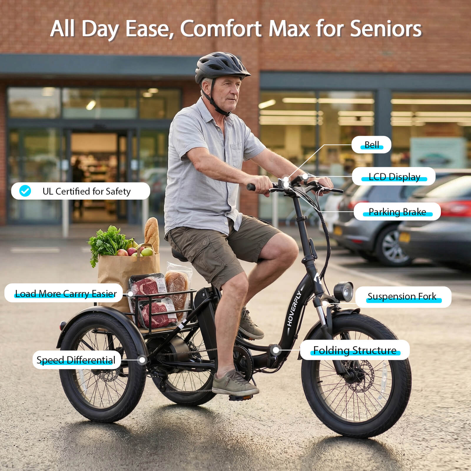 Hoverfly® ET1 Folding Electric Trike 15.5mph | 61 Miles Max Range(🌊Summer Sale)