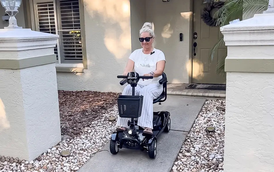 riding a mobility scooter to go outdoors